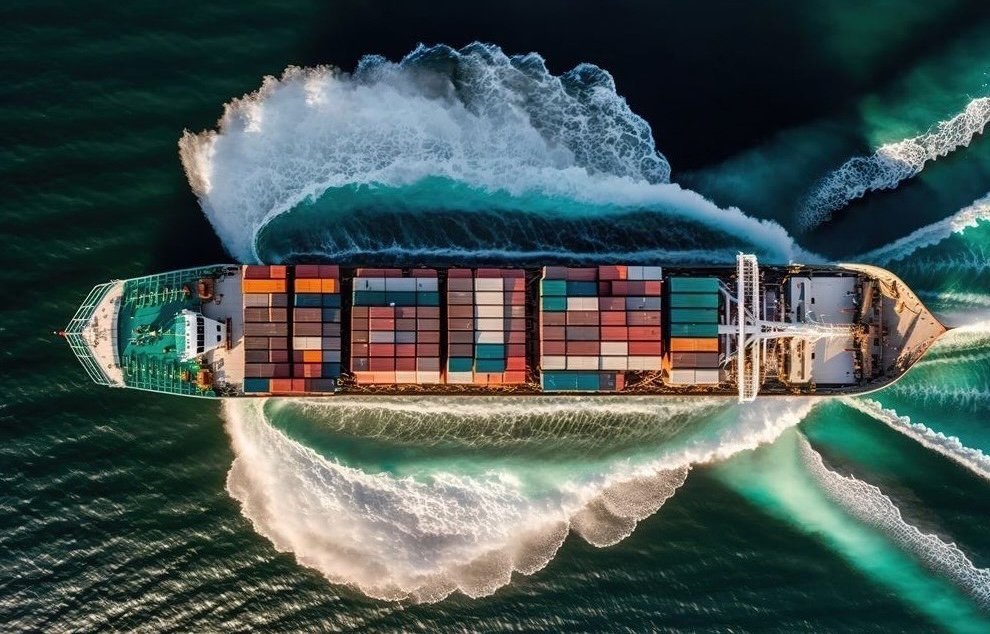 FCL containers stacked on a cargo ship